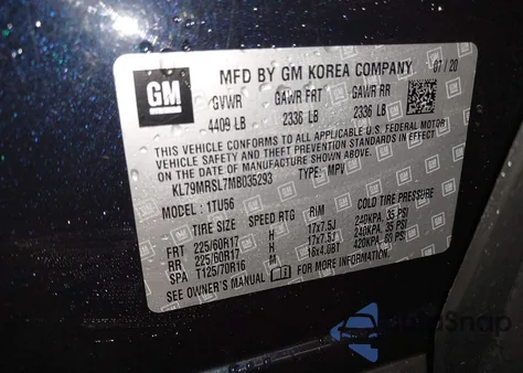 2021 Chevrolet Trailblazer Awd Lt z USA, uszkodzony, nr VIN KL79MRSL7MB035293